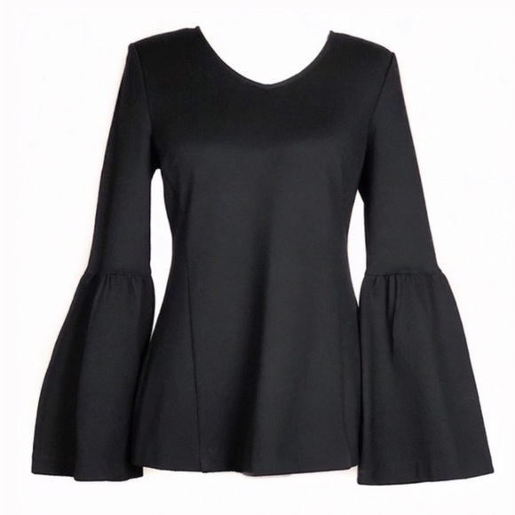 CAbi It's a Party Bell Sleeve V-Neck Top Black Sz Medium - Picture 2 of 9
